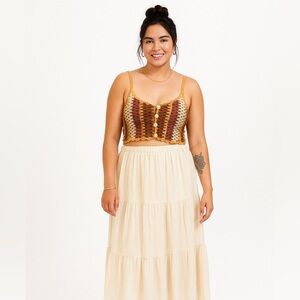 Boho Crochet Tank Top - Brown and Gold